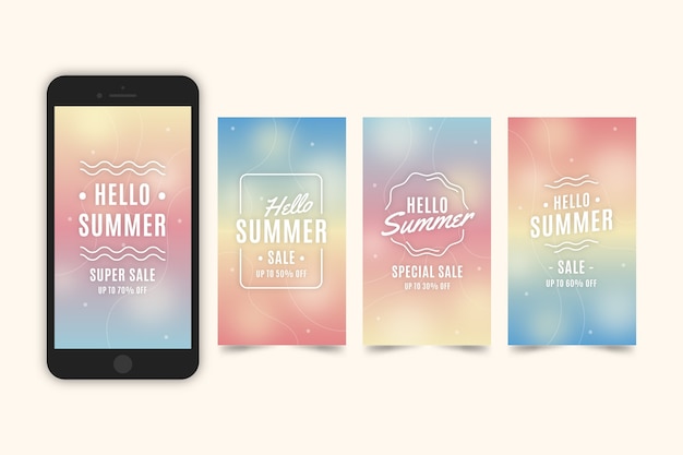 Free vector hello summer sale instagram stories