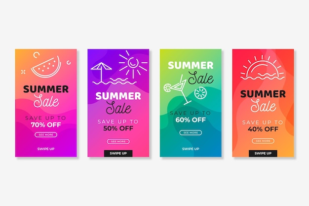 Free Vector hello summer sale instagram story collection