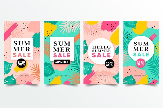 Free Vector hello summer sale instagram story collection