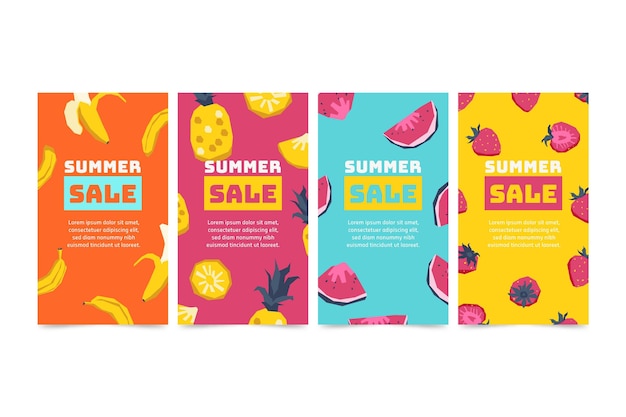 Free Vector hello summer sale instagram story collection