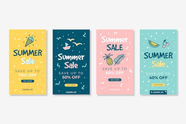 Free Vector hello summer sale instagram story pack