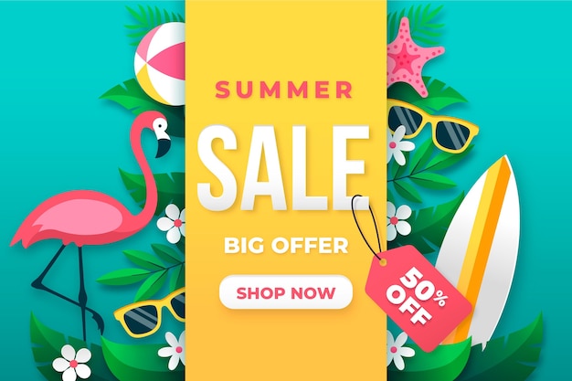 Hello summer sale with flamingo and sunglasses