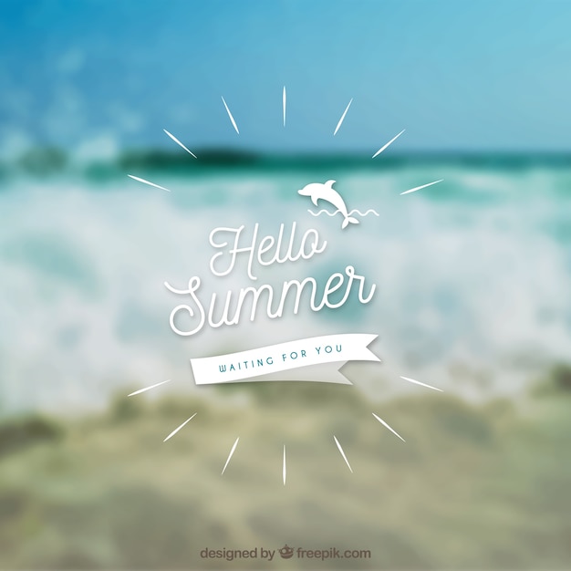 Free Vector hello summer with blurred background