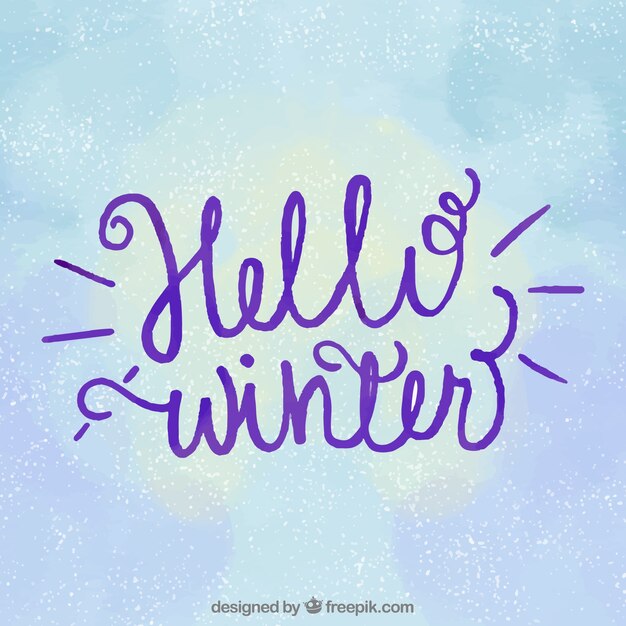 Hello winter background with purple lettering