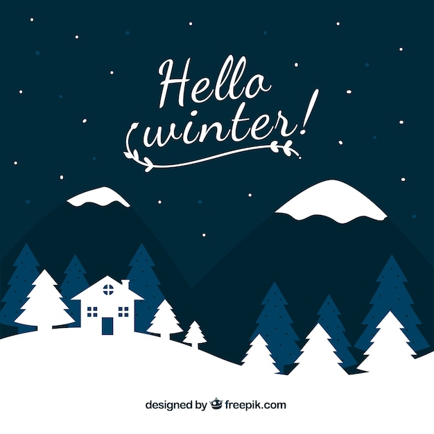 Free Vector hello winter background with a village