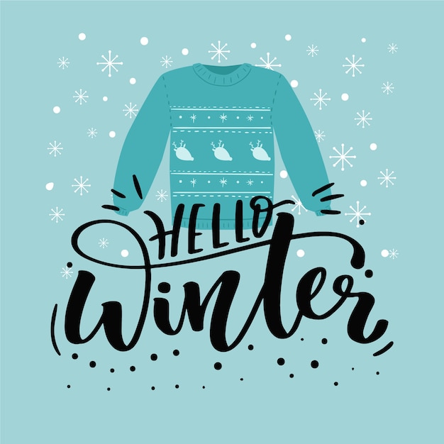 Free Vector hello winter lettering with clothes