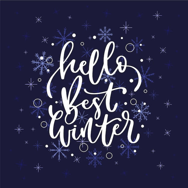 Free Vector hello winter lettering with snowflakes