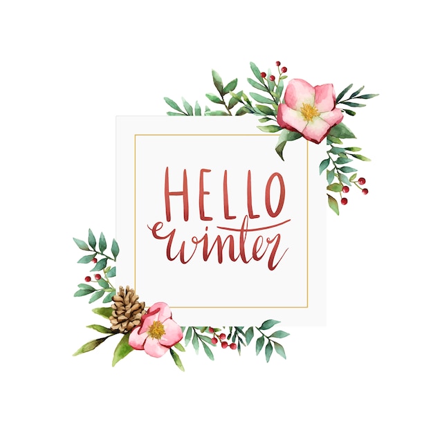 Free vector hello winter watercolor typography vector