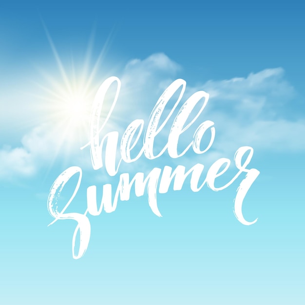 Heloo Summer brush lettering on the cloud background