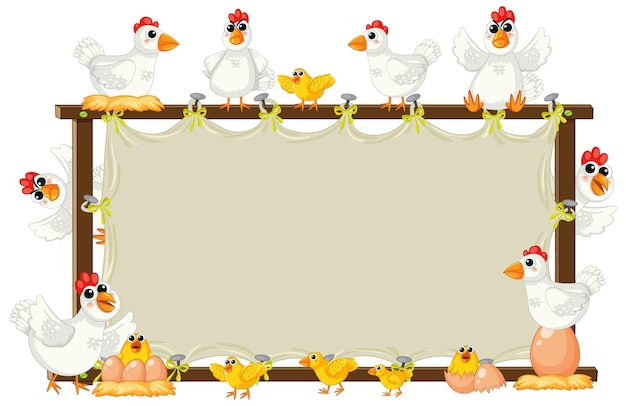 Free vector hen eggs and chick on canva banner