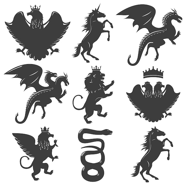 Free Vector heraldic animals decorative graphic icons set