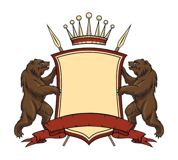 Free Vector heraldic logo element. bears with shield and ribbon.