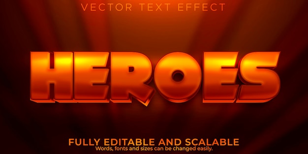 Free vector heroes text effect, editable cartoon and comic text style