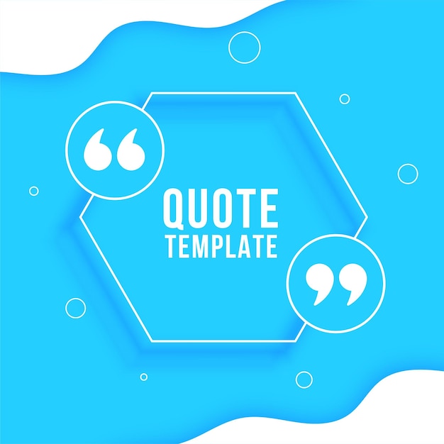 Hexagon quote box template on blue background