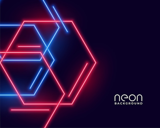 Hexagon shape neon lights in blue and red colors