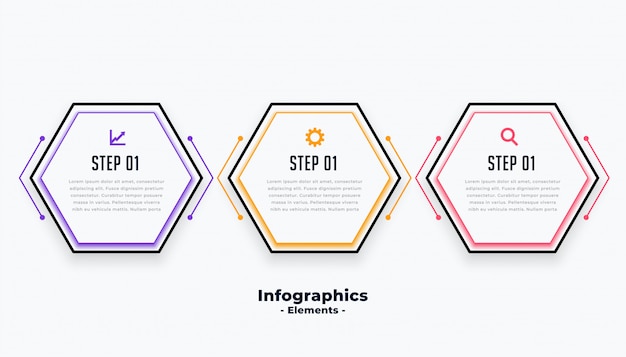 Hexagonal shape three steps modern inforaphic template