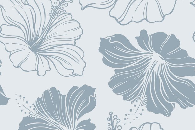 Hibiscus flower pattern background, blue botanical design vector