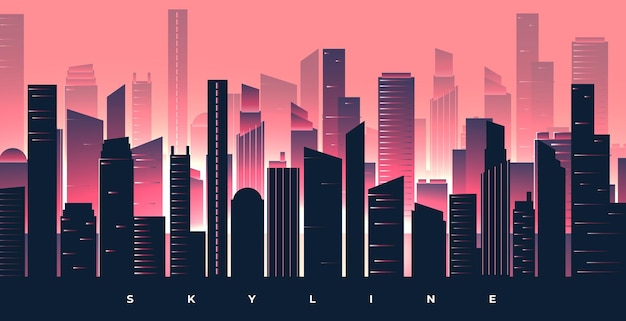 Free Vector high rise skyline building cityscape silhouette