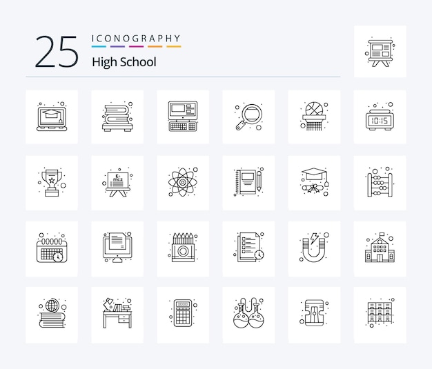 Free Vector high school 25 line icon pack including basket net basket ball system study research