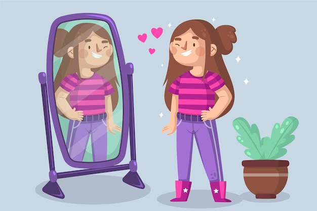 Free Vector high self-esteem illustration with mirror and woman