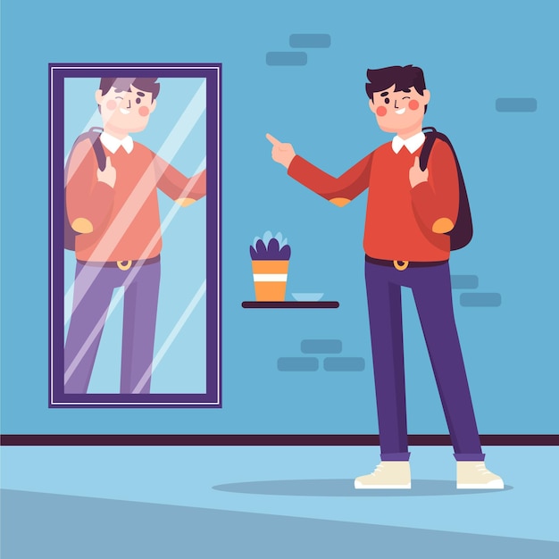 Free Vector high self-esteem with man and mirror