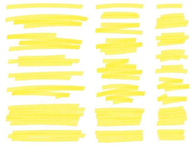 Highlight marker lines. Yellow text highlighter markers strokes, highlights marking