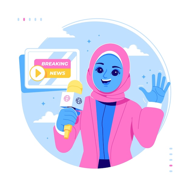 hijab news anchor character illustration