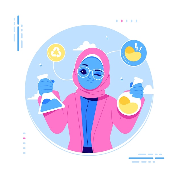 hijab scientist chemistry experiment illustration