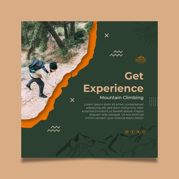 Hiking experience squared flyer template