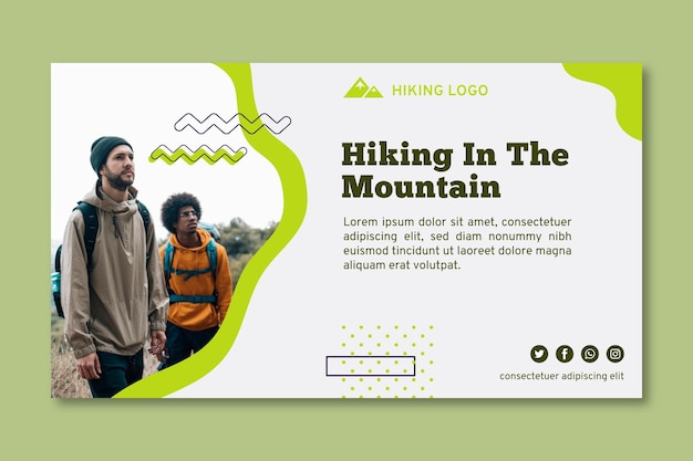 Hiking in mountain banner template