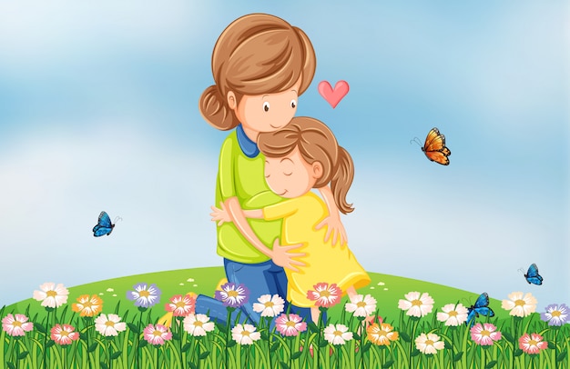 Free vector hilltop with a mother comforting her child