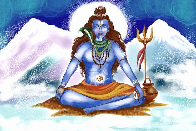 Free vector hindu lord shiva for indian god maha shivratri card background