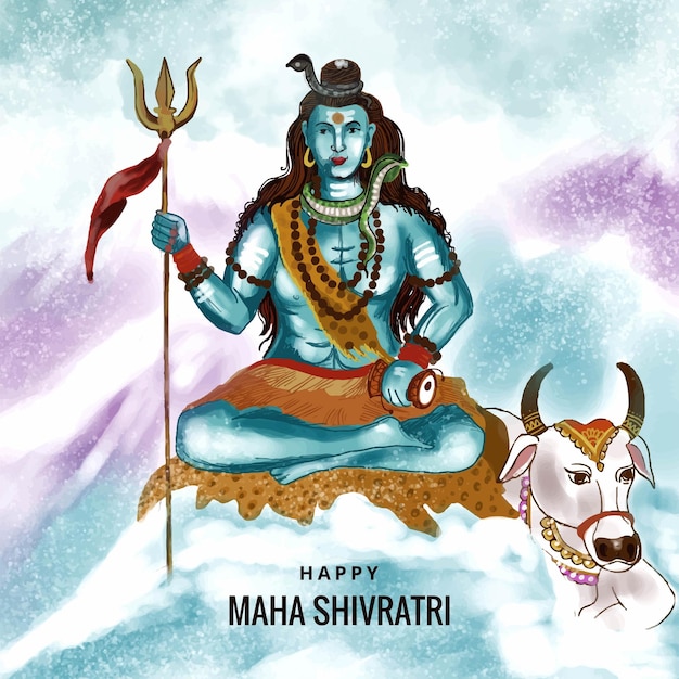 Free vector hindu lord shiva for indian god maha shivratri card celebration background