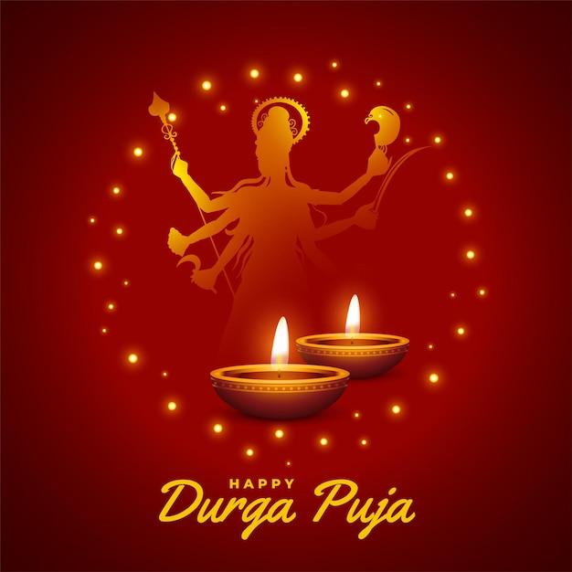 Free Vector hindu religious durga pooja festival greeting background in silhouette style vector illustration