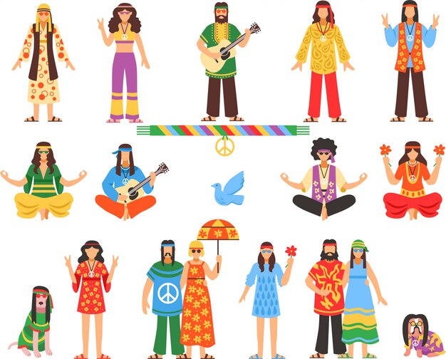 Hippie Decorative Icons Set 