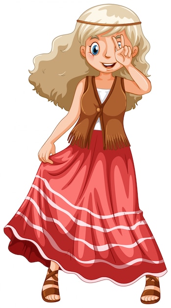 Free Vector hippie girl in red skirt