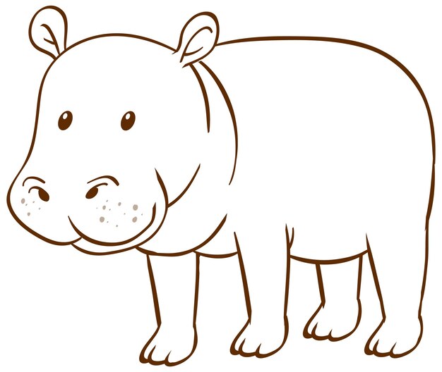 Hippopotamus in doodle simple style on white background