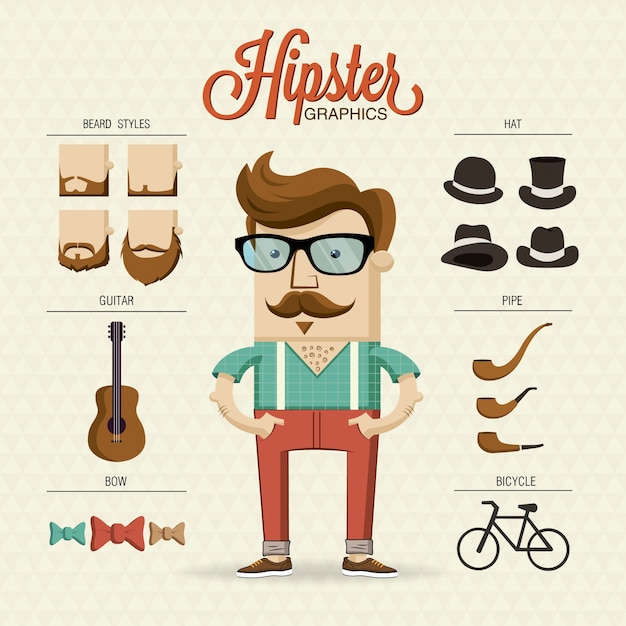 Hipster character with elements