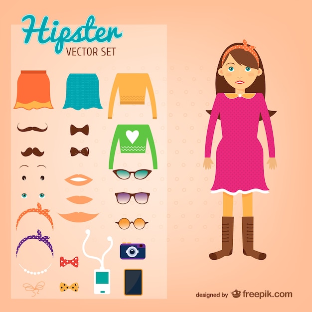 Free vector hipster girl and her elements