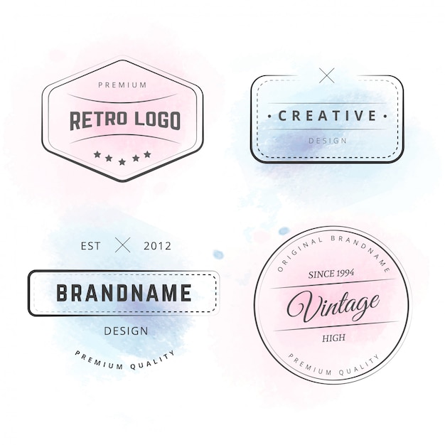 Free Vector hipster logos with watercolor splashes