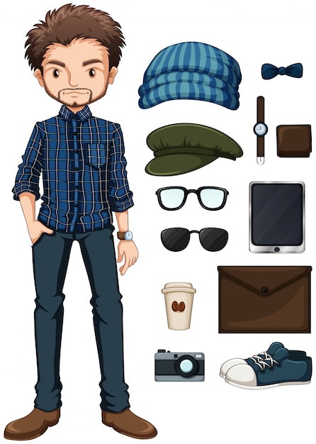 Free Vector hipster man and different personal items