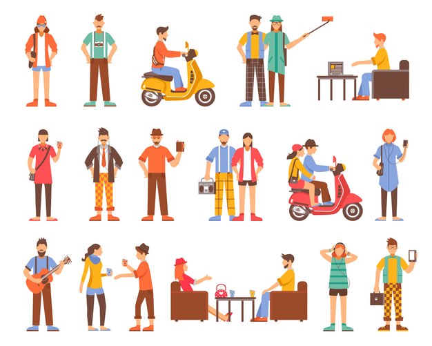 Hipster People Decorative Icons Set