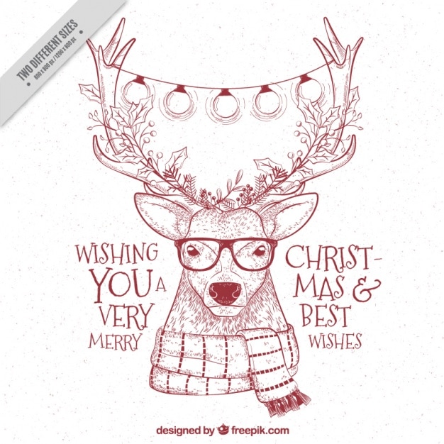 Free vector hipster reindeer sketchy background with christmas messages