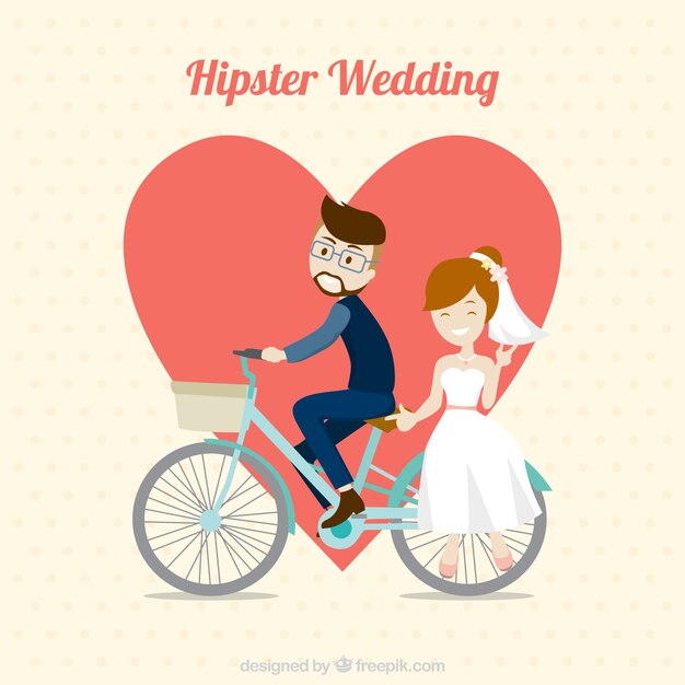 Hipster wedding couple with bicycle