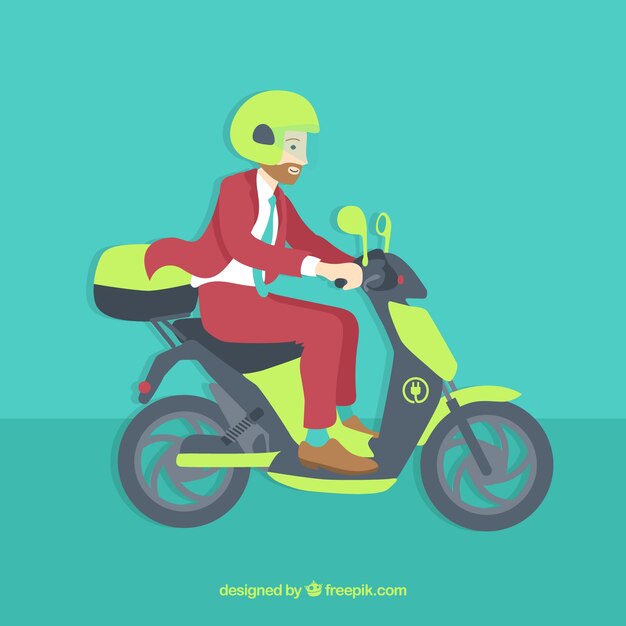 Hipster with helmet riding electric scooter