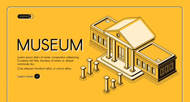 Historical, art or science museum isometric vector web banner