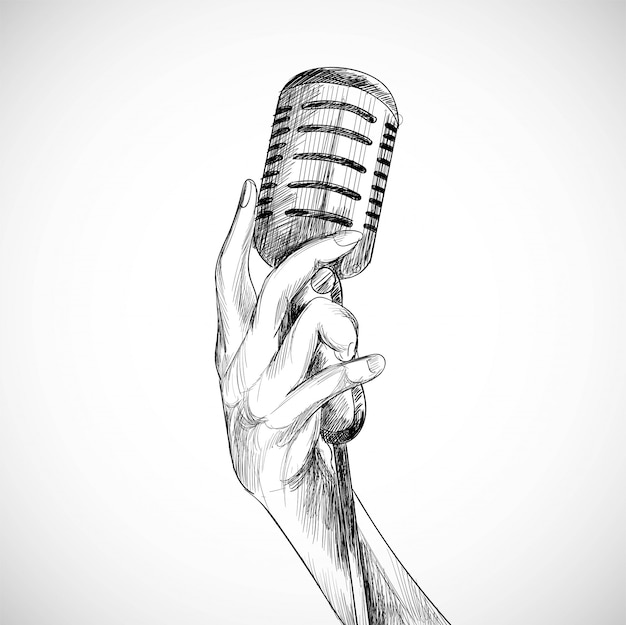 Free vector holding microphone sketch white background