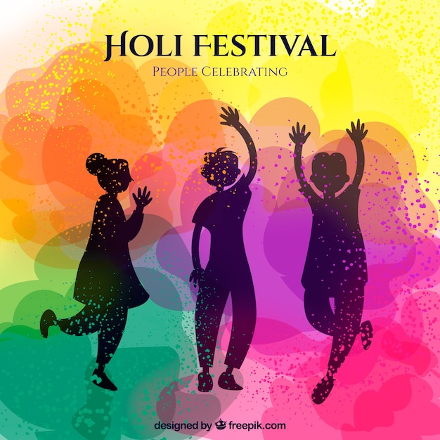 Free Vector holi background with silhouettes of dancing people