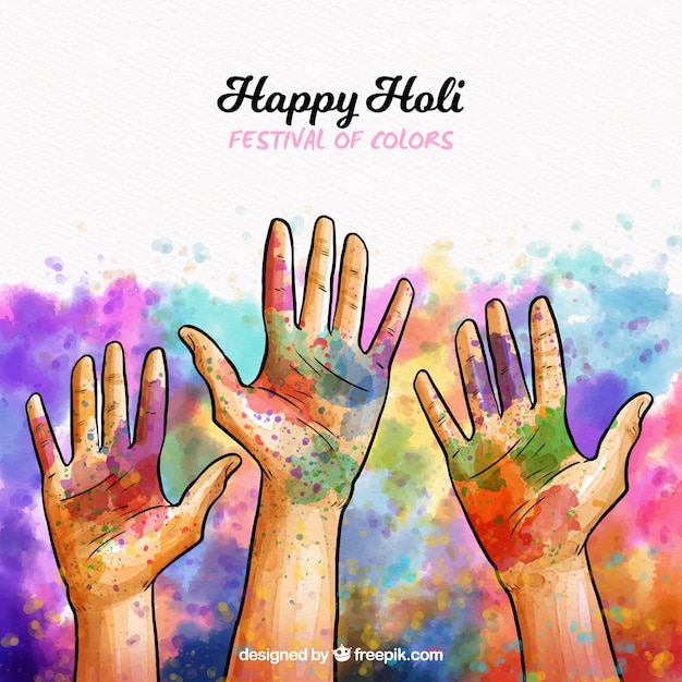 Free vector holi background with three hands