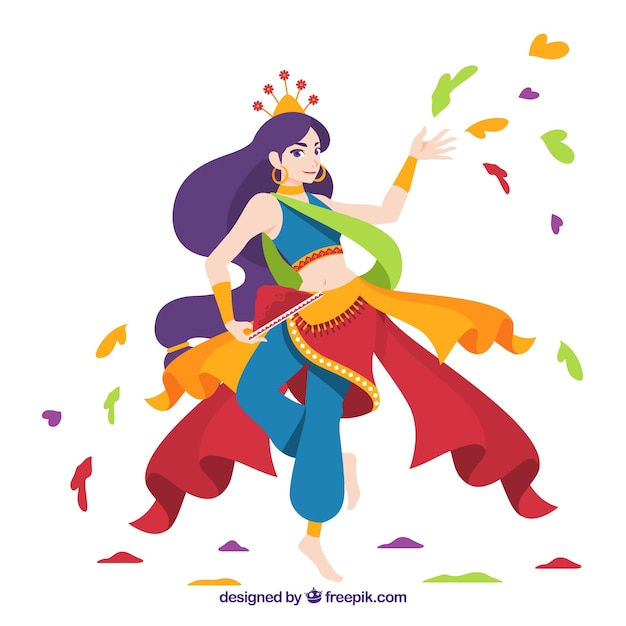 Free vector holi festival background with a dancing woman